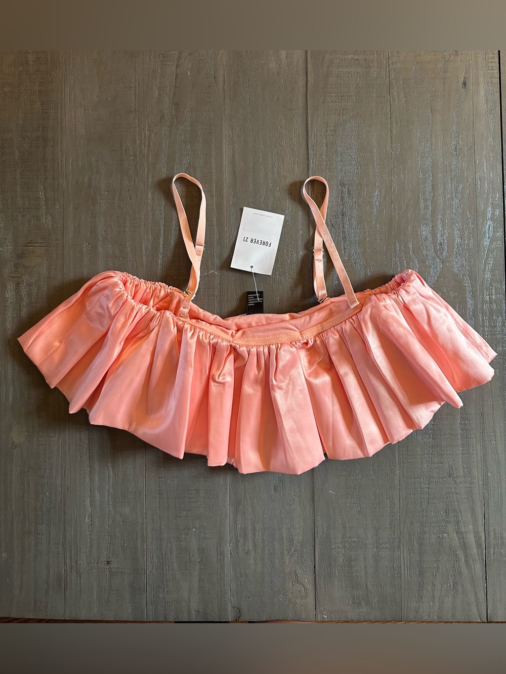 Forever 21 Pink Satin Off-the-Shoulder Ruffle Cropped Blouse Short Sleeve S